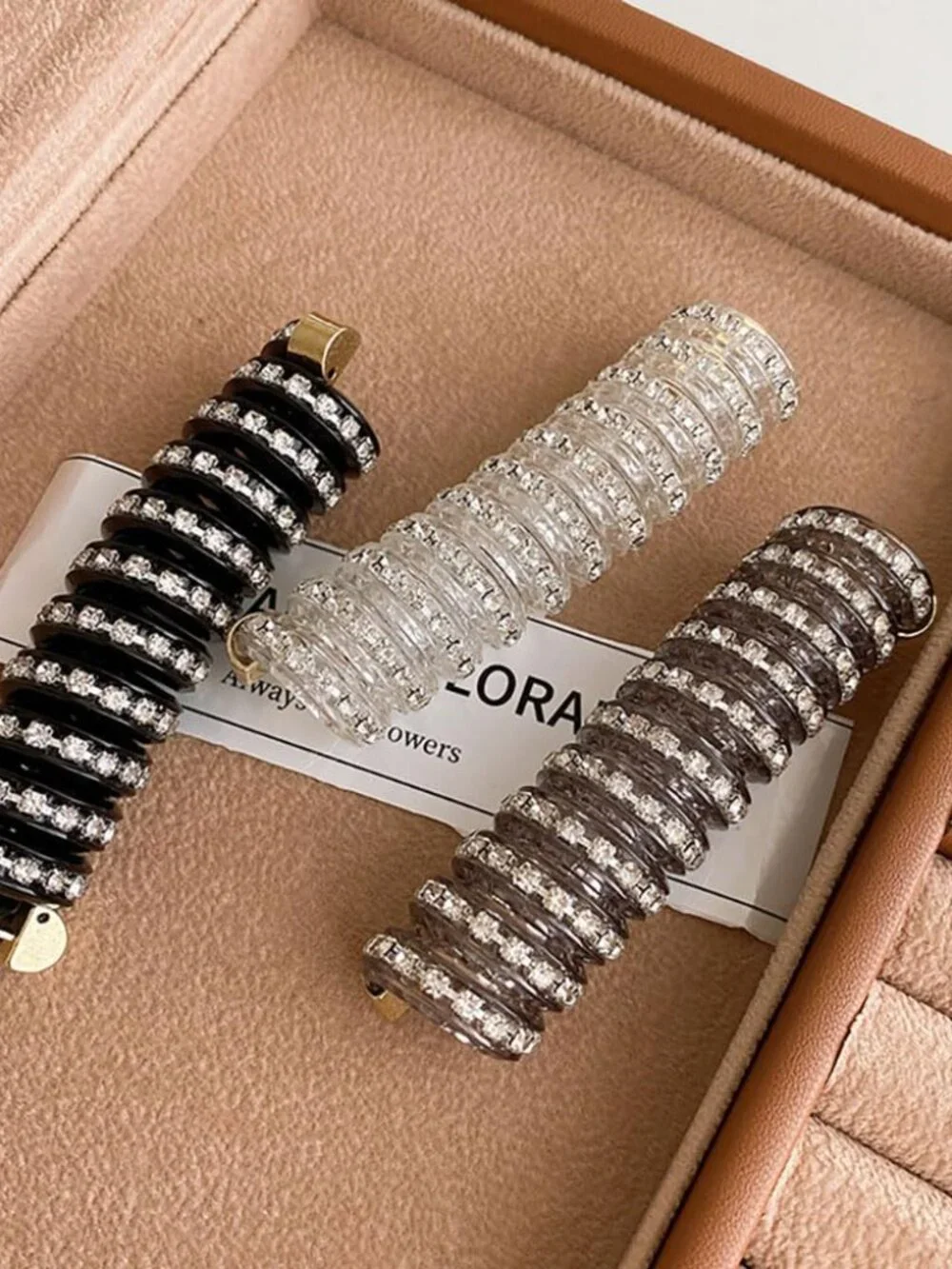 3pcs Glitter Rhinestone Spiral Hair Ties No Damage Bubble Braid Ponytail Holders